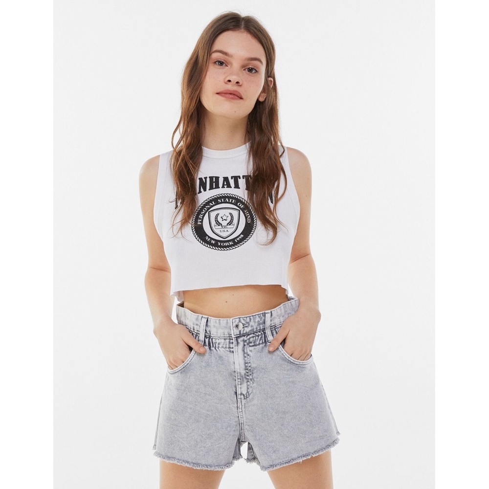 BERSHKA Paperbag Twill Shorts